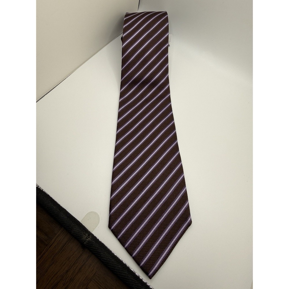 Z Zegna Tie Mens Brown Purple Striped 100% Silk Made in Italy 61 in